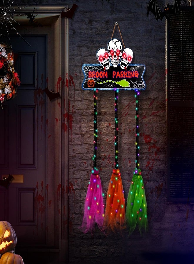 Tiaxidex Halloween decoration, illuminated Halloween decorations, broom parking sign, witches brooms, Halloween porch decoration, cute Halloween decoration Hocus Pocus, - Image 1