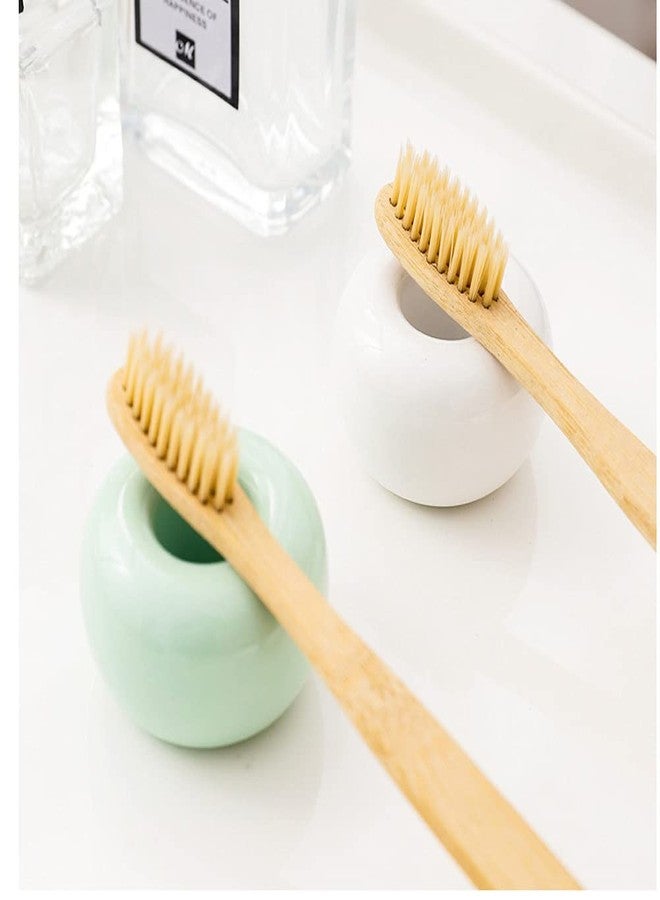 Lokusel 2 Pcs Mini Ceramics Toothbrush Holder,Individual Toothbrush Stand for Bathroom Vanity Countertops Dresser(White) - Image 2