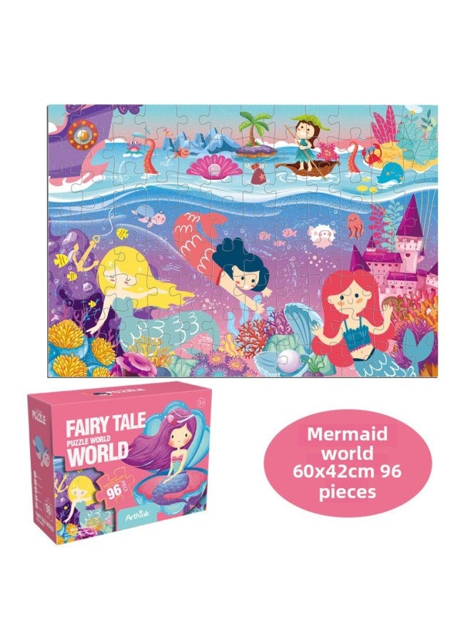 لغز لعبة أحجية للأطفال بعمر 3-6 سنوات هدية عيد ميلاد للأطفال في رياض الأطفال - اللون: عالم حورية البحر - صندوق ألوان 96 بوصة】 - Image 1