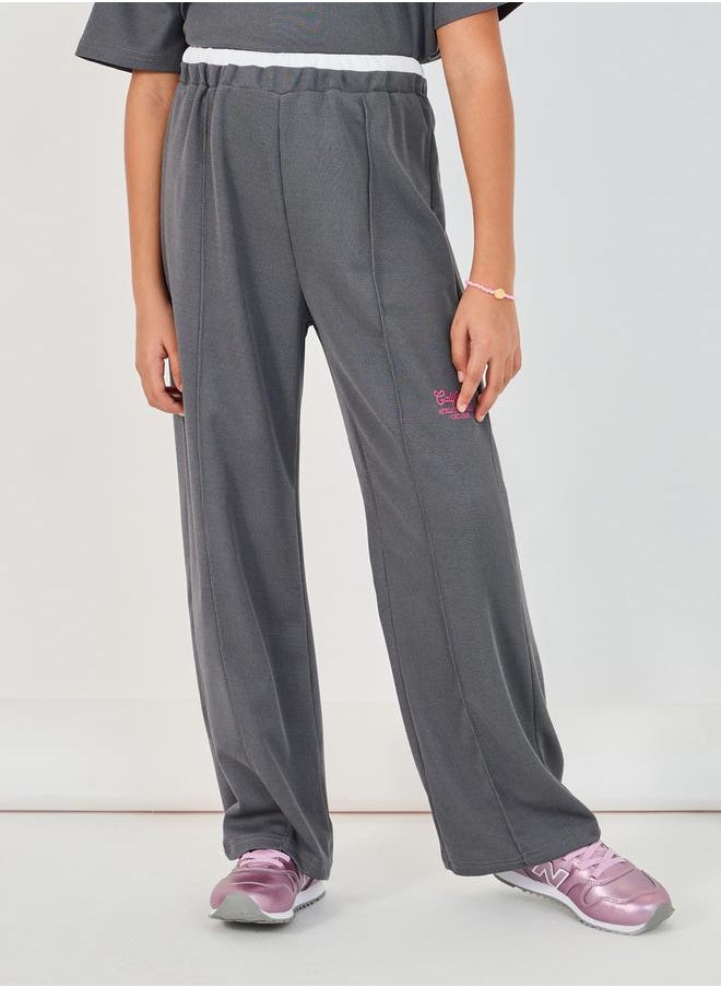 Styli Embroidered Short Sleeve Polo T-Shirt & Wide Leg Pintuck Joggers Co-Ords  - Image 5