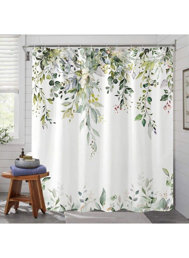 kampdream Eucalyptus Plant Rustic Shower Curtain, Watercolor Leaves On The Top Country Farm House Shower Curtain, Spring Botanical Bathroom Curtain 72 ×72 Inch - Image 3