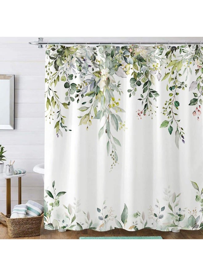 kampdream Eucalyptus Plant Rustic Shower Curtain, Watercolor Leaves On The Top Country Farm House Shower Curtain, Spring Botanical Bathroom Curtain 72 ×72 Inch - Image 2