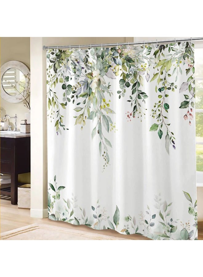 kampdream Eucalyptus Plant Rustic Shower Curtain, Watercolor Leaves On The Top Country Farm House Shower Curtain, Spring Botanical Bathroom Curtain 72 ×72 Inch - Image 4