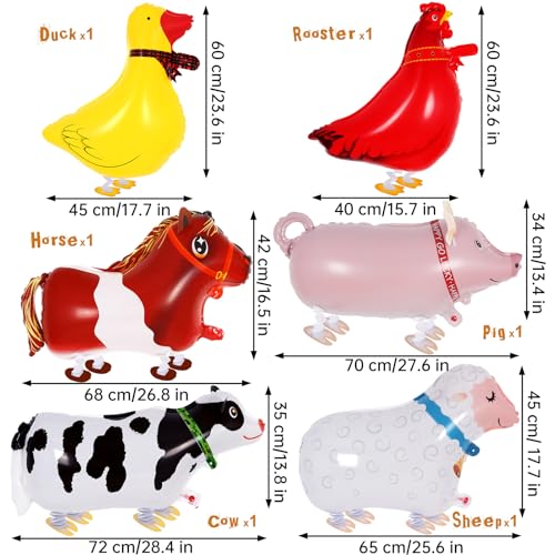 KINYFY 6 Pcs Walking Animal Balloons Farm Animals Balloons Walking Foil Mylar Balloon Farm Birthday Decorations for Farm Theme Party Supplies Animal - Image 5