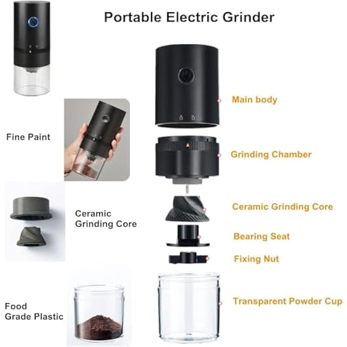 ECVV Portable Electric Burr Coffee Grinder Usb Rechargeable Multi Grind Setting For Espresso Drip Pour Over French Press - Image 5