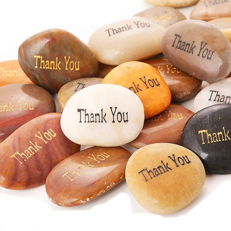 RockImpact 50PCS Thank You Thank You Stone Engraved Inspirational Stones Bulk Motivational Thank You Gifts Zen Healing Inspiring Rocks Prayer Word Stones Wholesale Thank You Rocks 23 ea