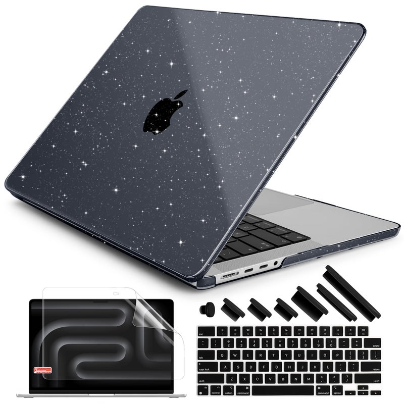 DONGKE Compatible with M5 MacBook Pro 14 inch Case M4 M3 M2 M1 2025 2024-2021 A3434 A3112 A3401 A3185 A2918 A2992 A2779 A2442 Pro Max with Touch ID, Plastic Hard Shell Cover, Sparkly Black - Image 1