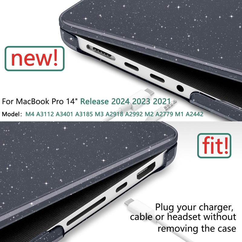 DONGKE Compatible with M5 MacBook Pro 14 inch Case M4 M3 M2 M1 2025 2024-2021 A3434 A3112 A3401 A3185 A2918 A2992 A2779 A2442 Pro Max with Touch ID, Plastic Hard Shell Cover, Sparkly Black - Image 3