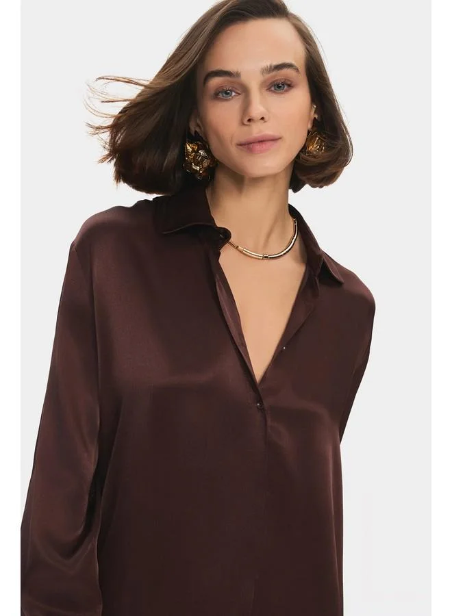 JUNE June Women Oversize/Loose Fit 100% Viscose Shirt Brown