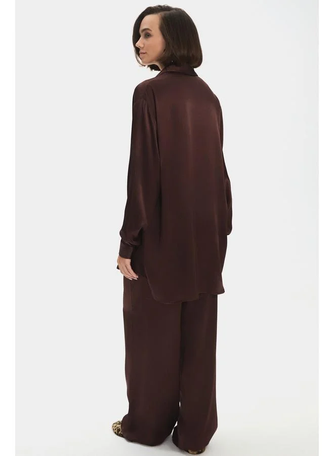 JUNE June Women Oversize/Loose Fit 100% Viscose Shirt Brown