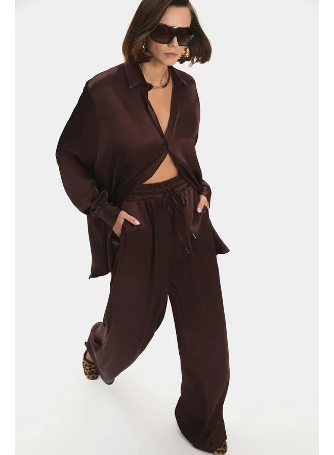 JUNE June Women Oversize/Loose Fit 100% Viscose Shirt Brown