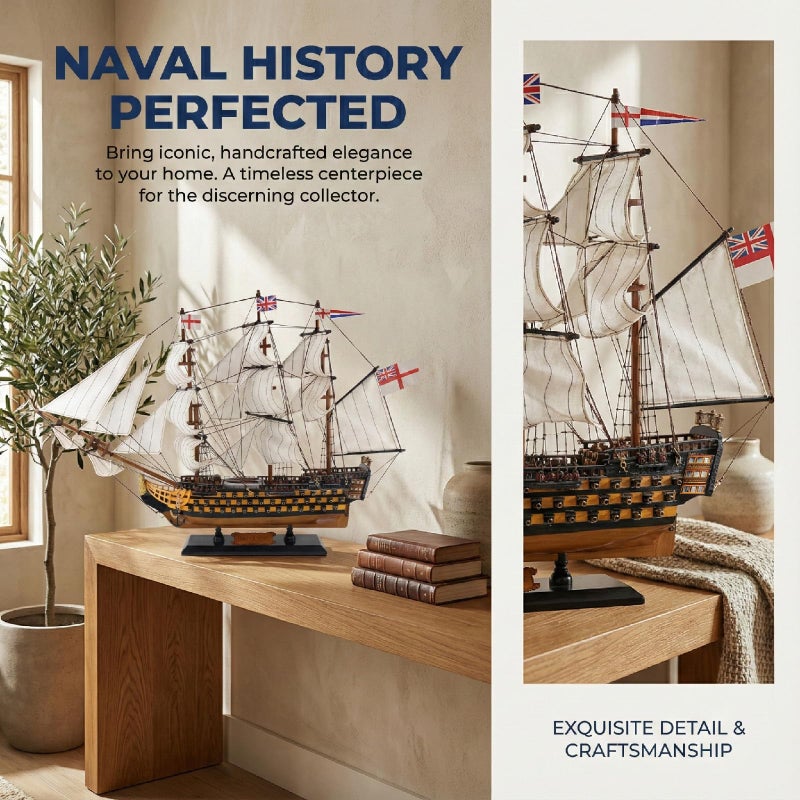 NAUTIMALL HMS Victory Model Ship, 24 inch Handcrafted Wooden Replica with Canvas Sails, Naval Warship Display Model (V60) - Image 5