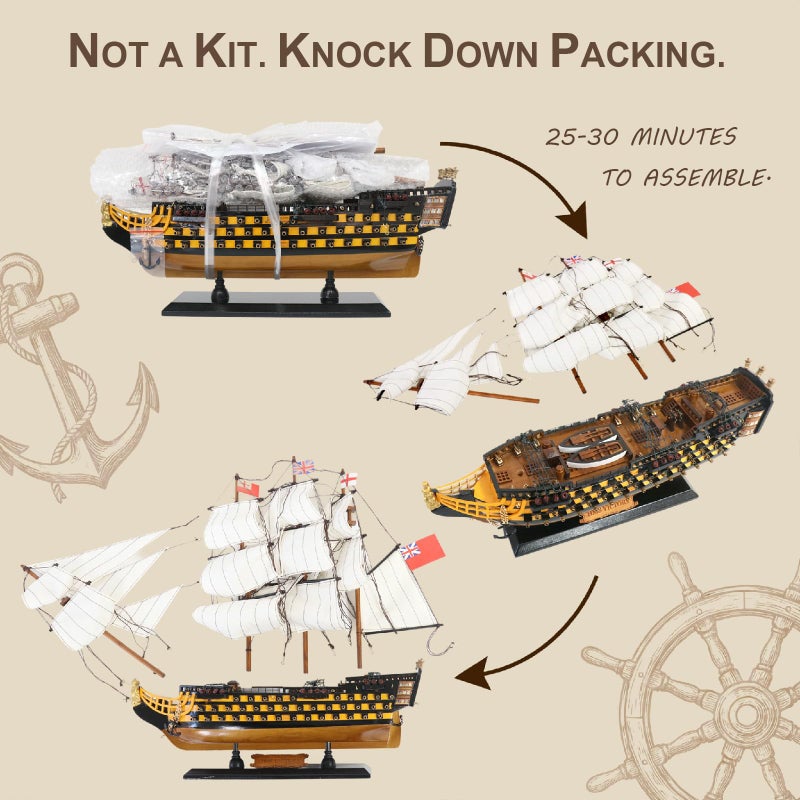 NAUTIMALL HMS Victory Model Ship, 24 inch Handcrafted Wooden Replica with Canvas Sails, Naval Warship Display Model (V60) - Image 3