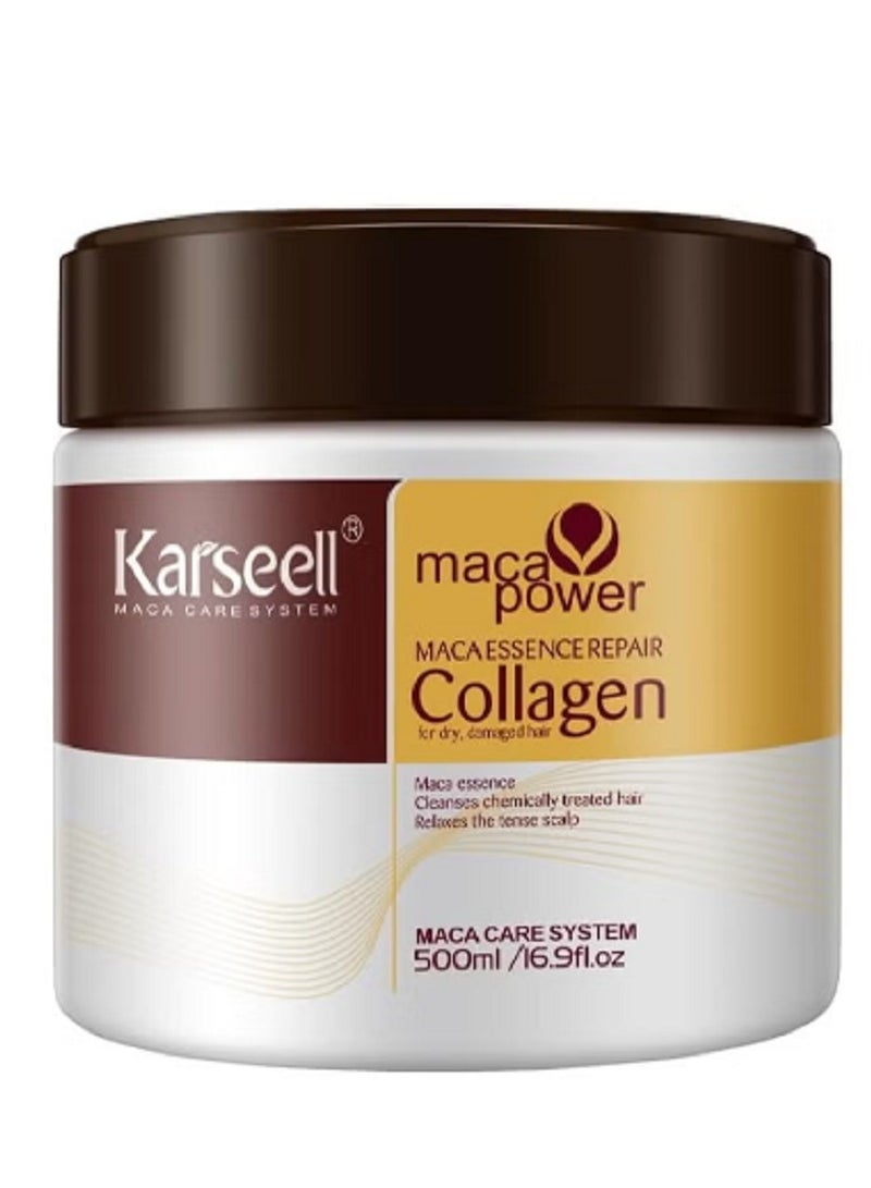 كارسيل قناع الشعر بالكولاجين والماكا لإصلاح عميق وترطيب الشعر وزيت الأركان وزيت جوز الهند للشعر الجاف التالف وجميع أنواع الشعر 16.90 أونصة 500 مل - Image 1