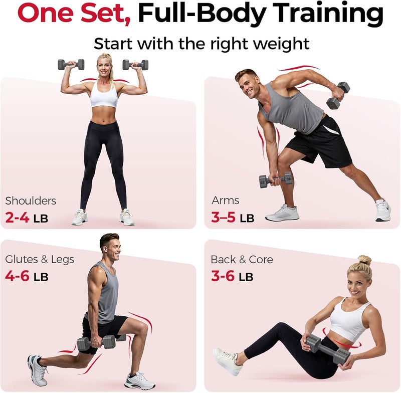 FEIERDUN 5-in-1 Adjustable Dumbbell Set of 2, 12LBS/6LBS Hand Weights for Women, 1s-Adjust Dual-Stable Dumbbell Set for Women Home Gym & Outdoor, Gray - Image 4