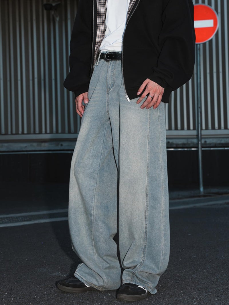 CAONAT Mens Baggy Jeans Wide Leg Y2k Denim Pants Skater Hip Hop Fashion Loose Fit Casual Trousers Streetwear Blue - Image 3