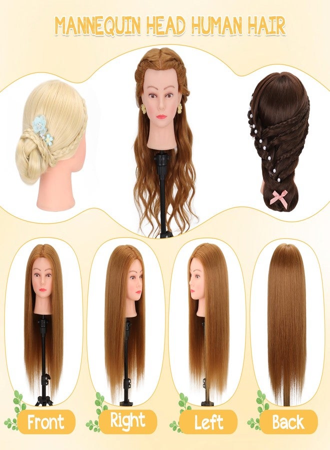 Demides 26-28’’ Mannequin Head with 80% Human Hair with Adjustable Tripod Stand, Cosmetology Doll Head for Braiding, Mannequin Head Human Hair for Hairdressers Practice Hairstyling with Tools - Image 3