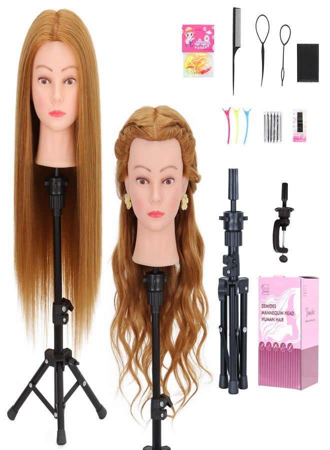 Demides 26-28’’ Mannequin Head with 80% Human Hair with Adjustable Tripod Stand, Cosmetology Doll Head for Braiding, Mannequin Head Human Hair for Hairdressers Practice Hairstyling with Tools - Image 1