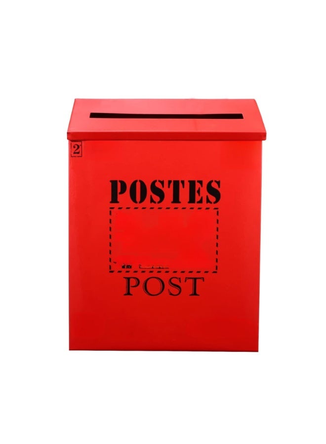 Mailbox Metal Large Capacity, Vintage Post Box withand Cover, Wall Mount Steel Mail Box for Garden Outside Coffee Shop Rustic Farmhouse(Color:Red) - Image 1