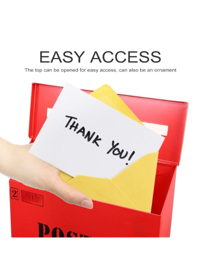 Mailbox Metal Large Capacity, Vintage Post Box withand Cover, Wall Mount Steel Mail Box for Garden Outside Coffee Shop Rustic Farmhouse(Color:Red) - Image 3