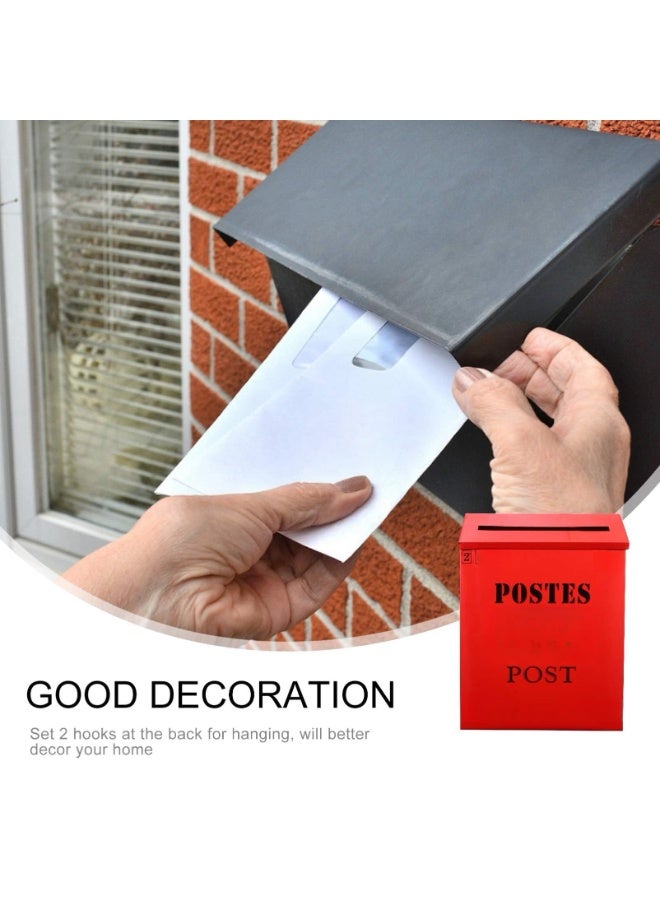 Mailbox Metal Large Capacity, Vintage Post Box withand Cover, Wall Mount Steel Mail Box for Garden Outside Coffee Shop Rustic Farmhouse(Color:Red) - Image 2