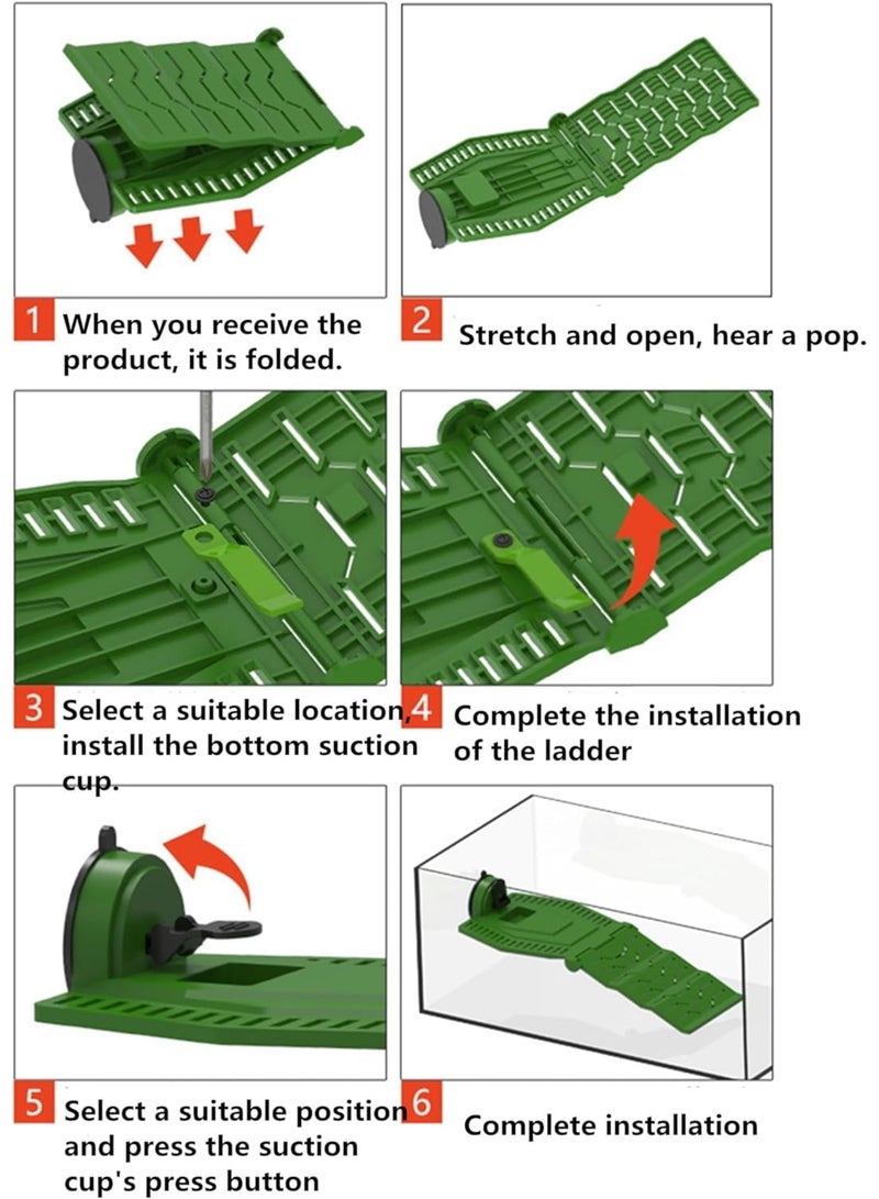 SYOSI Turtle Basking Platform, Large Floating Dock with Foldable Climbing Ramp for Aquarium Reptiles Amphibians Terrapin or Frog Resting and Hiding Habitat, Plastic Material Green - Image 3