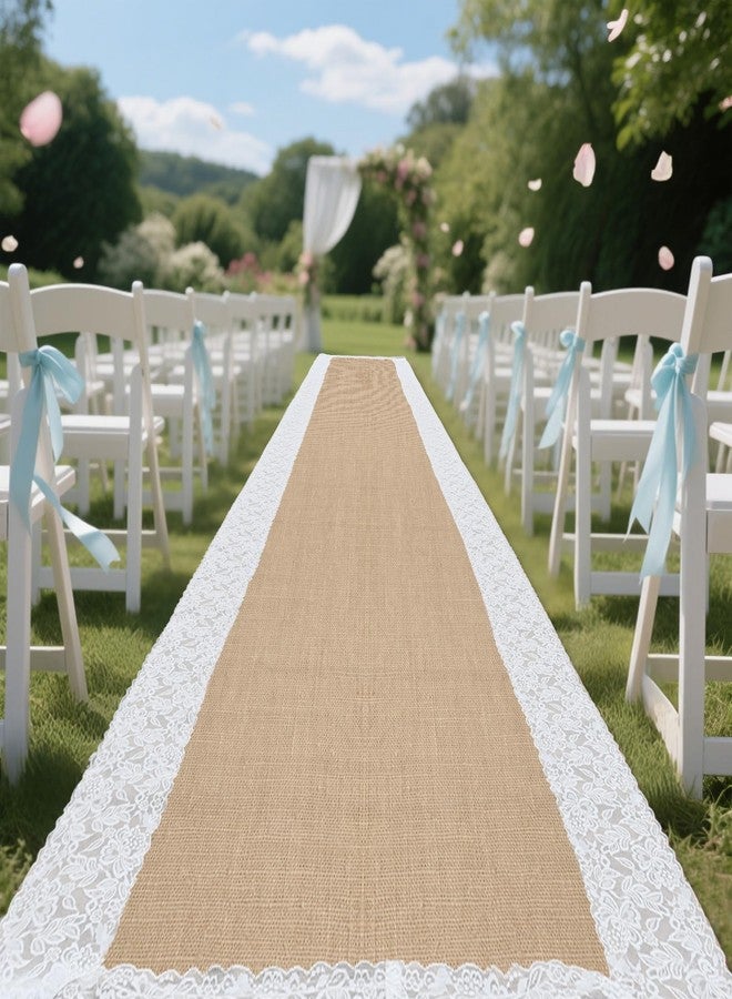 Hlimior Natural Burlap Wedding Runner Aisle for Wedding Ceremony Burlap Aisle Runner with Lace Jute Rustic Decorations Outdoor Beach Garden(1, 3X20) - Image 1