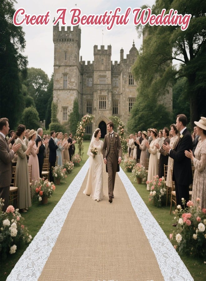 Hlimior Natural Burlap Wedding Runner Aisle for Wedding Ceremony Burlap Aisle Runner with Lace Jute Rustic Decorations Outdoor Beach Garden(1, 3X20) - Image 5