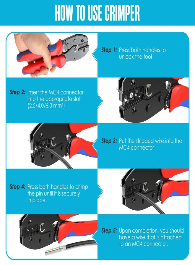 Houseables Solar Wire Connectors, Solar Connector, Crimping Tool, Disconnect Tool, Crimper, Connector Kit, PV Kit, Household, Panel, Cable, 51PC, 12 Pairs 4mm, 2 Spanner Wrench, AWG 14-10, 2.5/4/6 mm² - Image 5