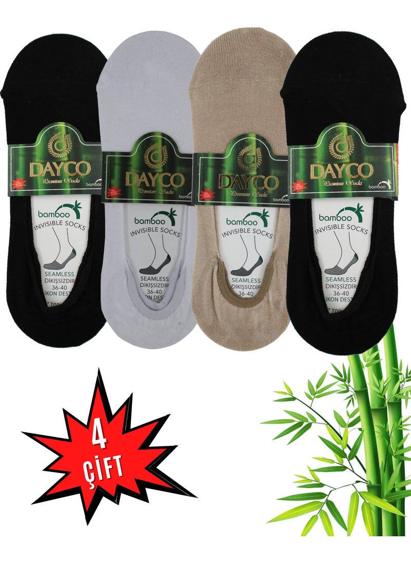 DAYCO Women's Bamboo Premium Ballerina Socks Set of 4 (Black, beige, white) 