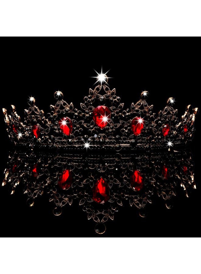 Cavetee Black Crown for Women Halloween Party Favors Birthday Tiara Luxurious Red Rhinestones Crown Wedding Bridal Crown Birthday Party Princess Party Prom Black Tiaras and Crowns for Women Girls - Image 5