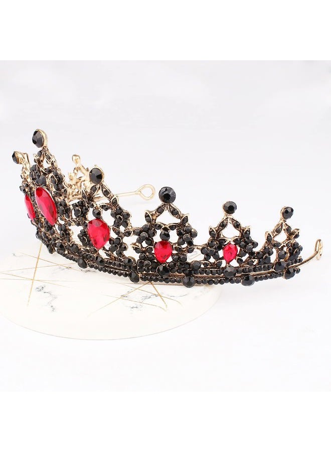 Cavetee Black Crown for Women Halloween Party Favors Birthday Tiara Luxurious Red Rhinestones Crown Wedding Bridal Crown Birthday Party Princess Party Prom Black Tiaras and Crowns for Women Girls - Image 4
