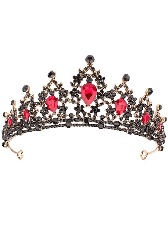 Cavetee Black Crown for Women Halloween Party Favors Birthday Tiara Luxurious Red Rhinestones Crown Wedding Bridal Crown Birthday Party Princess Party Prom Black Tiaras and Crowns for Women Girls - Image 1
