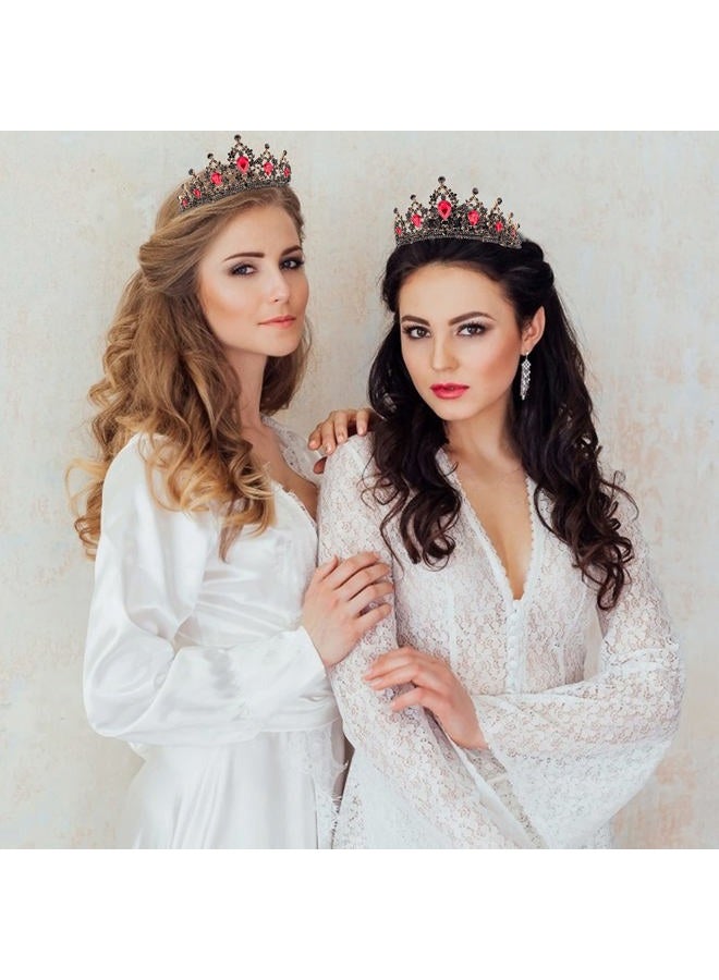 Cavetee Black Crown for Women Halloween Party Favors Birthday Tiara Luxurious Red Rhinestones Crown Wedding Bridal Crown Birthday Party Princess Party Prom Black Tiaras and Crowns for Women Girls - Image 2