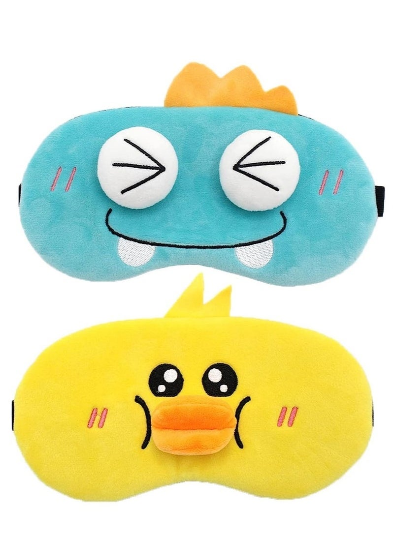 2Pcs Cute Sleeping Eye Masks Plush Cartoon Soft Fluffy Eyeshade Shade Cover Eyepatch for Kids Adult Night Nap Travel Deep Sleeping - Image 1