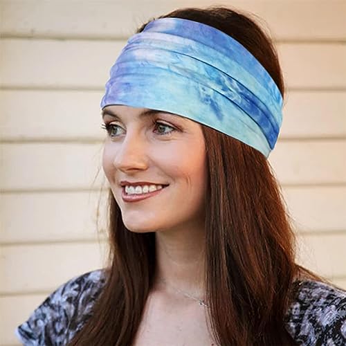XFYT Comfortable Tie-Dye Fitness Bandana Hair Bands | Elevate Your Workouts with Microfibre high absorbtion Headband (Light Blue, Microfiber) - Image 3