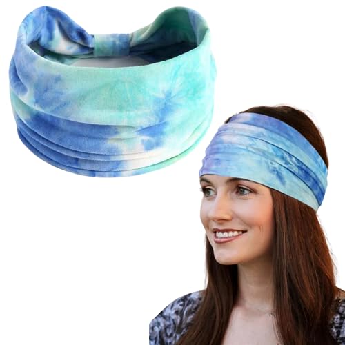 XFYT Comfortable Tie-Dye Fitness Bandana Hair Bands | Elevate Your Workouts with Microfibre high absorbtion Headband (Light Blue, Microfiber) - Image 1