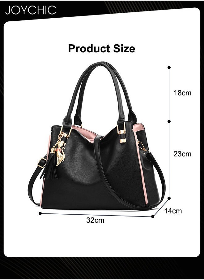 Joychic - Fashionable Women Handbag Soft PU Waterproof Ladies Shoulder Bag Large Capacity Multi Pocket Commuting Crossbody Bag for Office Daily Work Black - Image 1