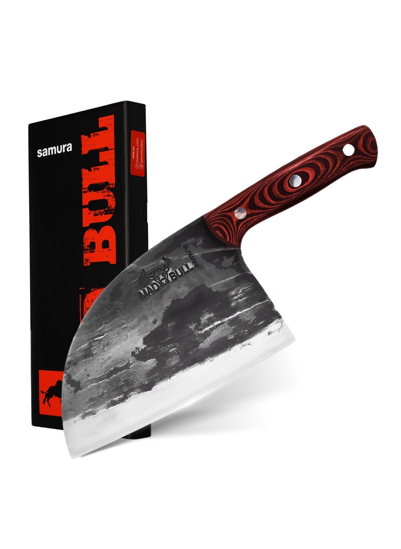 Samura Samura Mad Bull Serbian Chef’s Knife | Black & Red Handle | 7 Inch Handle | Durable | AUS-8 Hammered Stainless Steel | G-10 Handle Material | Hand Forged | Precison Cutting  - Image 2