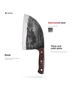 Samura Samura Mad Bull Serbian Chef’s Knife | Black & Red Handle | 7 Inch Handle | Durable | AUS-8 Hammered Stainless Steel | G-10 Handle Material | Hand Forged | Precison Cutting  - Image 3