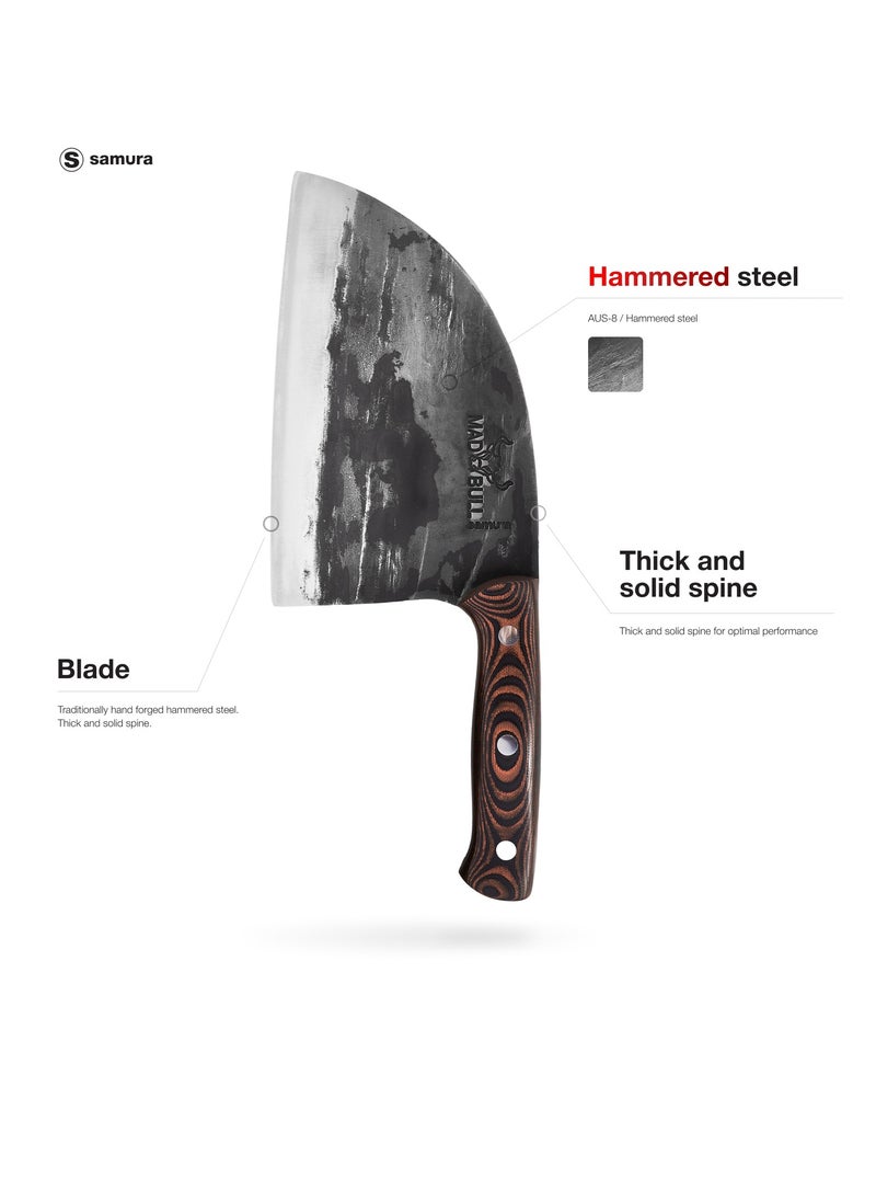 Samura Samura Mad Bull Serbian Chef’s Knife | Black & Red Handle | 7 Inch Handle | Durable | AUS-8 Hammered Stainless Steel | G-10 Handle Material | Hand Forged | Precison Cutting  - Image 3