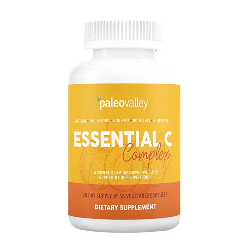 Paleovalley Essential C Complex - Vitamin C Supplement for Immune Support - 1 Pack, 450mg - Organic Superfoods Unripe Acerola Cherry, Camu Camu, Amla Berry - No Synthetic Ascorbic Acid - USA Made - Image 1