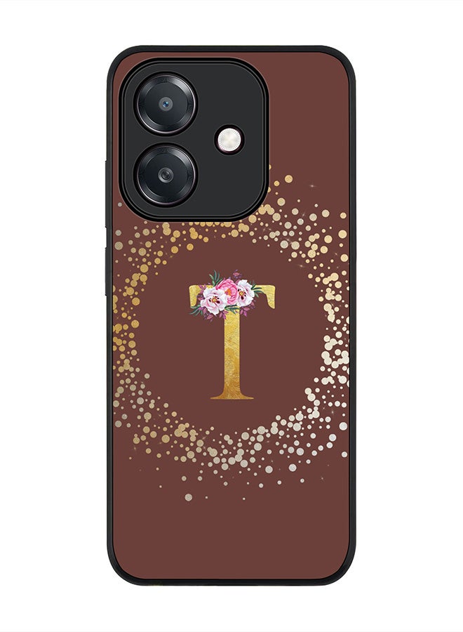 Stylizedd For Oppo A5i Case,Slim fit Camera Protection, Shockproof Thin Phone cover  - Custom Monogram Floral - T  (Brown )