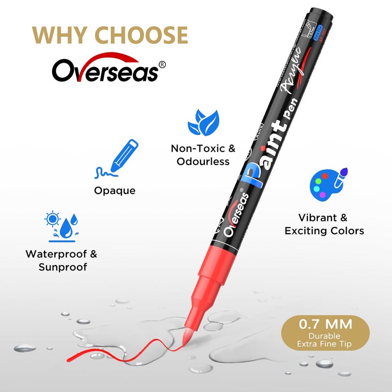 Overseas Acrylic Paint Markers Extra Fine Tip - 12 Colors Permanent Markers Acrylic Paint Pens, Waterproof Coloring Marker Pen for Wood, Metal, Rock, Plastic, Glass, Canvas, Plastic, Fabric - Image 2