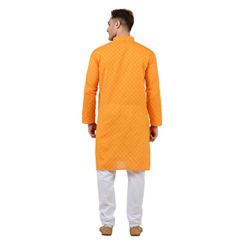 Maharaja Men Solid Shirt Cotton Kurta Pyjama (MSKP001-40,Light Orange,40) - Image 4