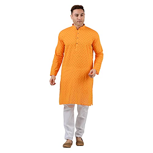 Maharaja Men Solid Shirt Cotton Kurta Pyjama (MSKP001-40,Light Orange,40) - Image 1