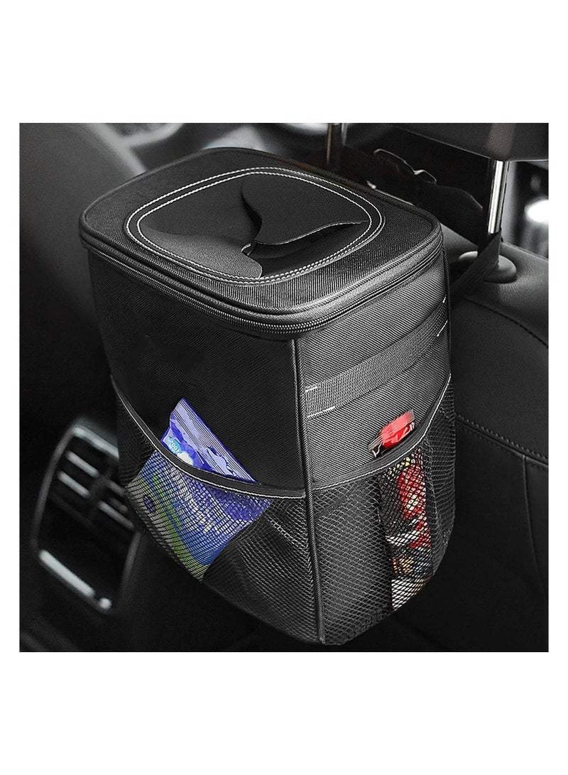 Generic Car Trash Can with Lid and Storage Pockets - 100% Leak-Proof Organizer, Waterproof Garbage Can, Multipurpose Trash Bin for Car, 2 Gallons, Black  - Image 1