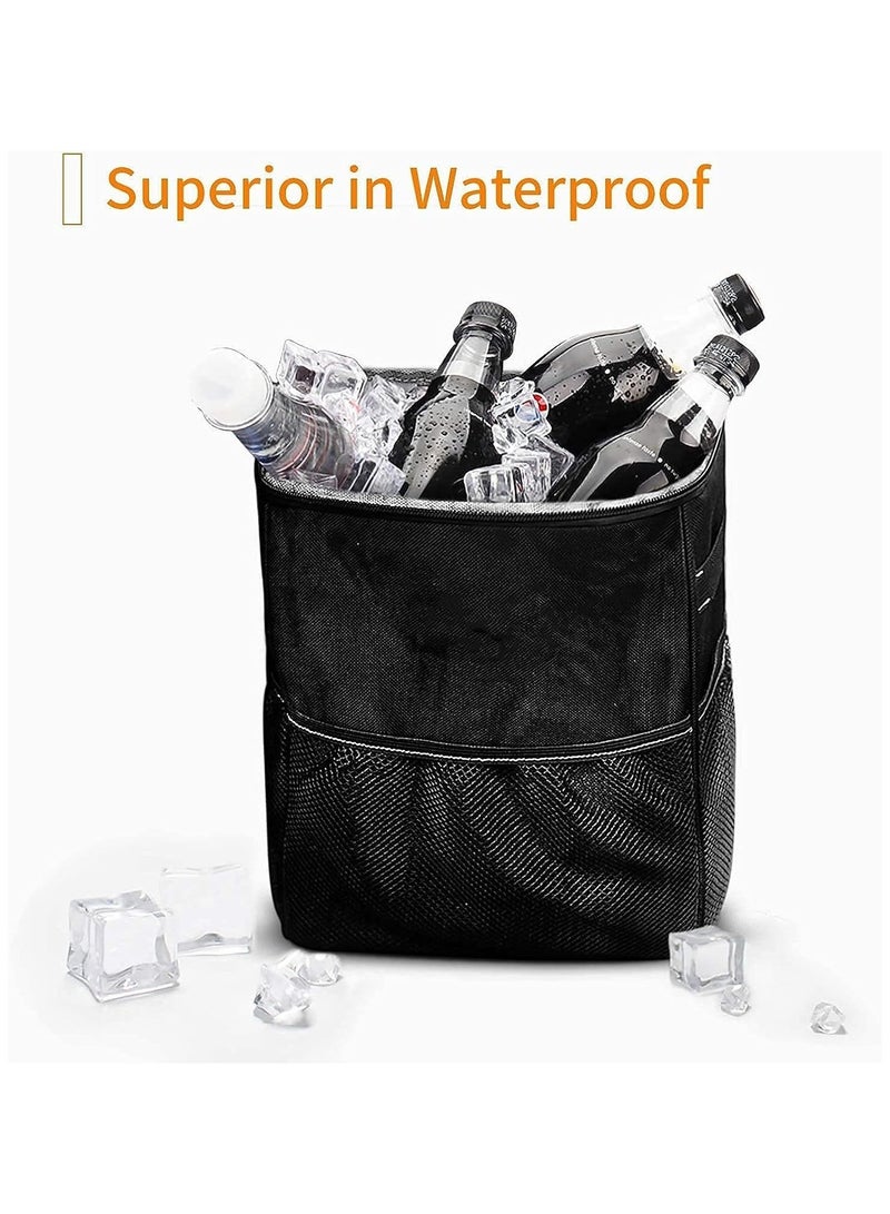Generic Car Trash Can with Lid and Storage Pockets - 100% Leak-Proof Organizer, Waterproof Garbage Can, Multipurpose Trash Bin for Car, 2 Gallons, Black  - Image 3