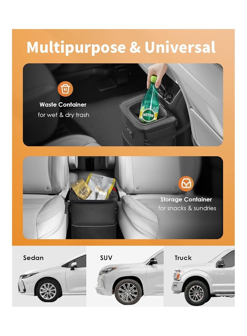 Generic Car Trash Can with Lid and Storage Pockets - 100% Leak-Proof Organizer, Waterproof Garbage Can, Multipurpose Trash Bin for Car, 2 Gallons, Black  - Image 4
