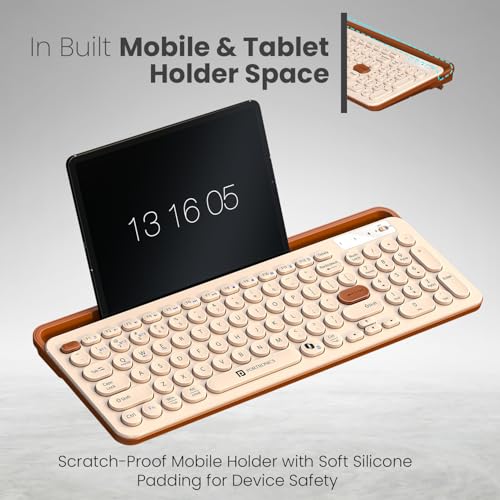 Portronics Bubble 3.0 Wireless Keyboard with Bluetooth + 2.4 GHz USB Receiver, Rechargeable Battery, Dual Height Adjustment, Multimedia Hotkeys with Numpad, for Laptop, PC, Smartphone, Tablet(Beige) - Image 3